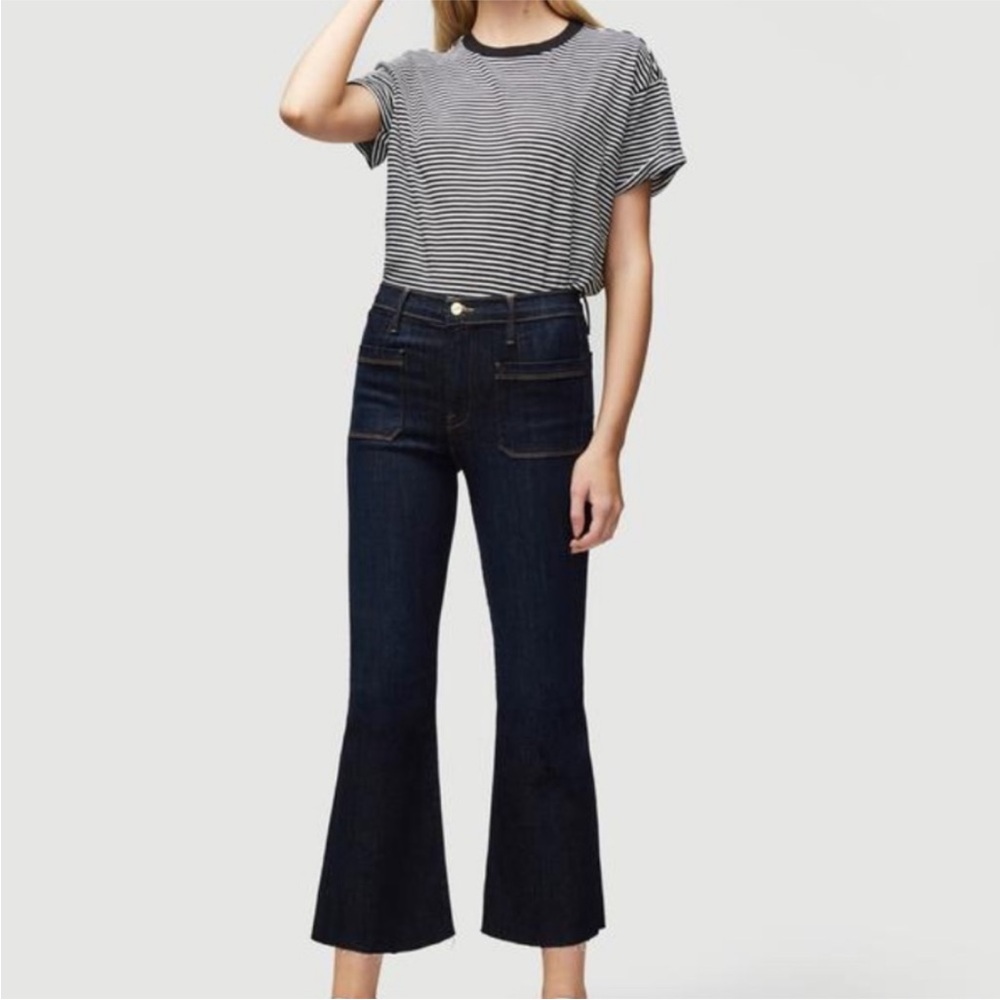 Frame Le Bardot crop flare Jeans black denim